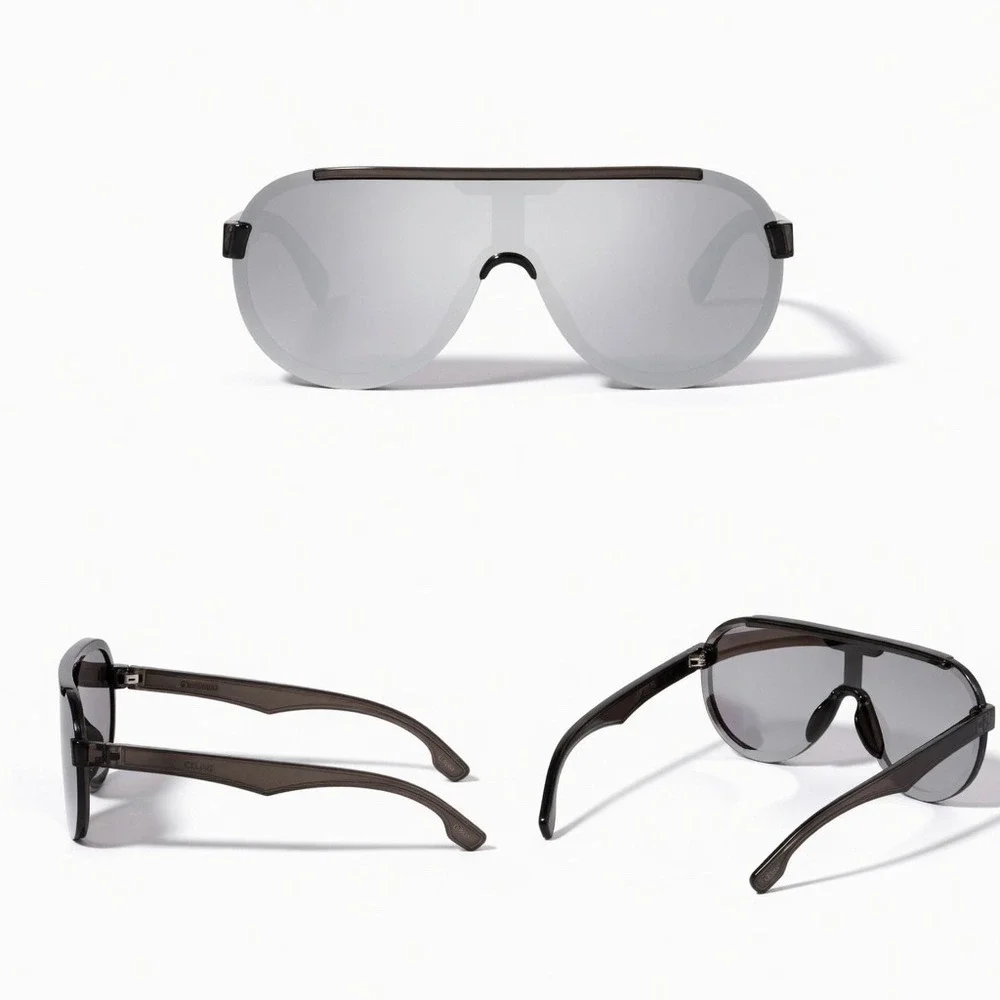 Men‎ Silver Mirror Shield Sunglasses Smoke Grey Oversized Visor Shades Fishing